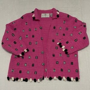 VTG DESIGN OPTIONS BY PHILIP JANE GORDON Pink Crochet Cardigan Button Up Women M